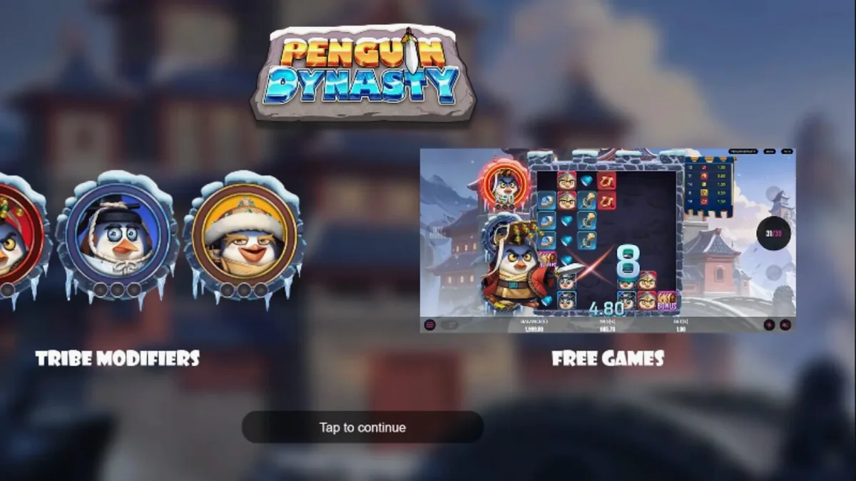 Tampilan visual slot Penguin Dynasty dengan tema suku penguin